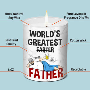 World's Greatest Farter - Family Personalized Custom Smokeless Scented Candle - Father's Day, Birthday Gift For Dad