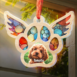 Custom Photo Pets Leave Pawprints On Our Hearts - Memorial Personalized Custom Suncatcher Ornament - Acrylic Unique Shaped - Sympathy Gift For Pet Owners, Pet Lovers