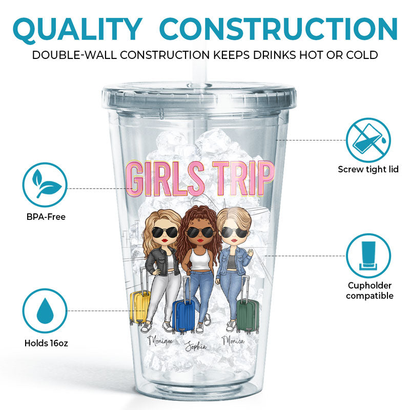 Let's Go With Us - Bestie Personalized Custom Clear Acrylic Tumbler - Summer Vacation, Gift For Best Friends, BFF, Sisters