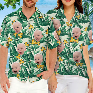 Custom Photo Colorful Tropical Flowers And Leaves Pattern - Family Personalized Custom Unisex Tropical Hawaiian Aloha Shirt - Summer Vacation Gift, Gift For Family Members