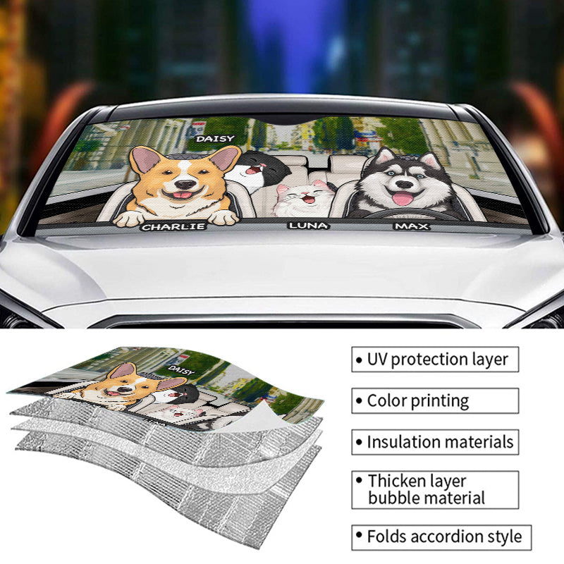 Nature Is Calling & I Must Go - Dog & Cat Personalized Custom Auto Windshield Sunshade, Car Window Protector - Gift For Pet Owners, Pet Lovers