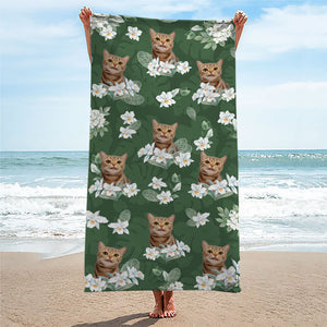 Custom Photo Beach Is Cheaper Than Therapy - Dog & Cat Personalized Custom Beach Towel - Summer Vacation Gift, Birthday Pool Party Gift For Pet Owners, Pet Lovers