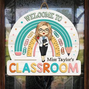 Welcome To Our Classroom - Teacher Personalized Custom Shaped Home Decor Wood Sign - House Warming Gift For Teacher, Back To School