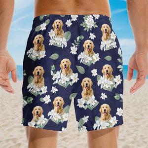 Custom Photo Wild And Free Just Like The Sea - Dog & Cat Personalized Custom Tropical Hawaiian Aloha Men Beach Shorts - Summer Vacation Gift, Birthday Party Gift For Pet Owners, Pet Lovers