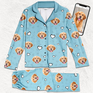 Custom Photo Love Is A Four Legged Word - Dog & Cat Personalized Custom Face Photo Pajamas - Christmas Gift For Pet Owners, Pet Lovers