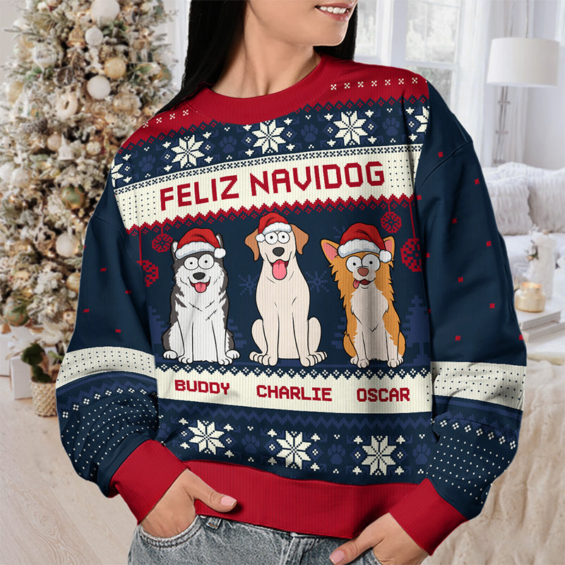 Feliz Navidog - Dog Personalized Custom Ugly Sweatshirt - Unisex Wool Jumper - Christmas Gift For Pet Owners, Pet Lovers