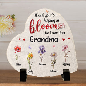 Thank You For Helping Us Bloom - Family Personalized Custom Heart Shaped Stone With Stand - Gift For Grandma