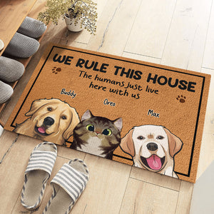 We Rule This House - Dog & Cat Personalized Custom Decorative Mat - Gift For Pet Owners, Pet Lovers