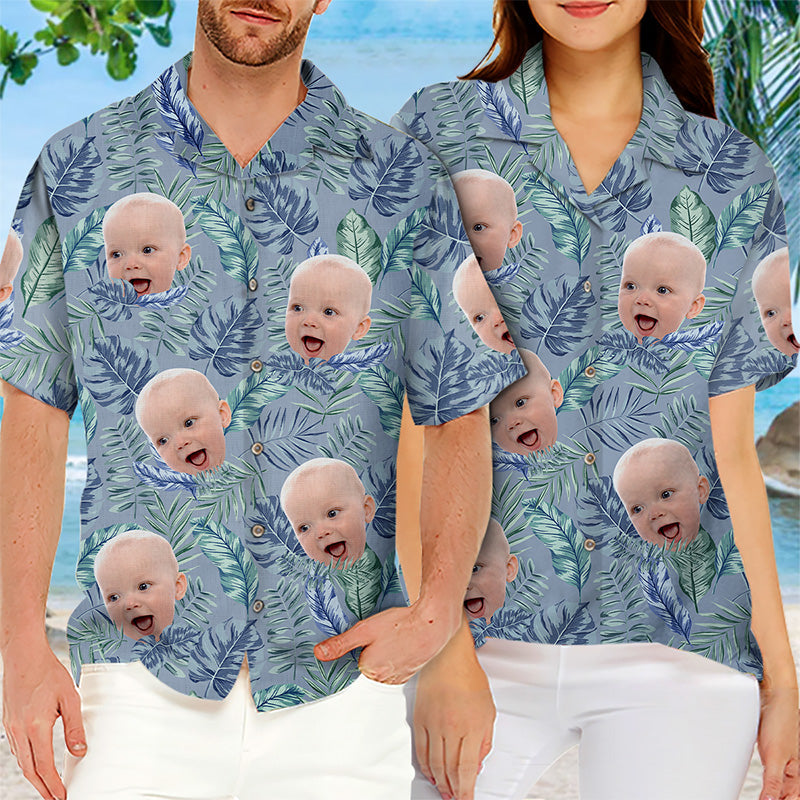 Colorful Tropical Leaves And Pet - Family Personalized Face Custom Unisex Tropical Hawaiian Aloha Shirt - Summer Vacation Gift, Gift For Family Members