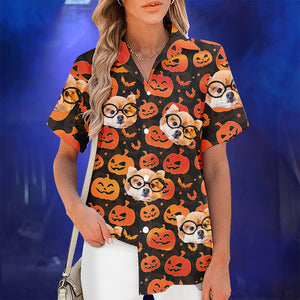 Custom Photo You Are The Cutest Pumpkin In The Patch - Family Personalized Custom Unisex Tropical Hawaiian Aloha Shirt - Halloween Gift For Family Members, Pet Owners, Pet Lovers
