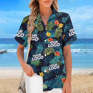 Custom Photo Tropical Vibes Only - Company Logo Personalized Custom Unisex Tropical Hawaiian Aloha Shirt - Summer Vacation Gift, Gift For Coworker, Team Members