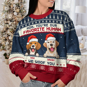 Our Favorite Human, We Woof You - Dog Personalized Custom Ugly Sweatshirt - Unisex Wool Jumper - Christmas Gift For Pet Owners, Pet Lovers