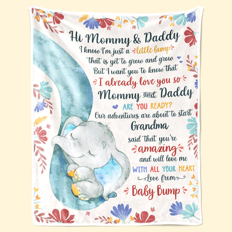 A Little Bump - Family Personalized Custom Baby Blanket - Baby Shower Gift, Gift For First Mom