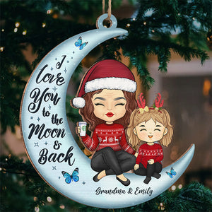 Love You To The Moon And Back - Family Personalized Custom Ornament - Wood Custom Shaped - Christmas Gift, Gift For Family Members