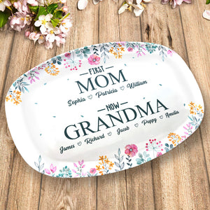 First Mom, Now Grandma - Family Personalized Custom Platter - Birthday Gift For Grandma