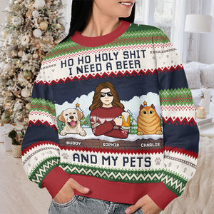 I Need A Beer And My Fur Babies - Dog & Cat Personalized Custom Ugly Sweatshirt - Unisex Wool Jumper - Christmas Gift For Pet Owners, Pet Lovers