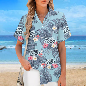 Custom Photo Tropical Leaves Summer Vibe - Company Logo Personalized Custom Unisex Tropical Hawaiian Aloha Shirt - Summer Vacation Gift, Gift For Coworker, Team Members