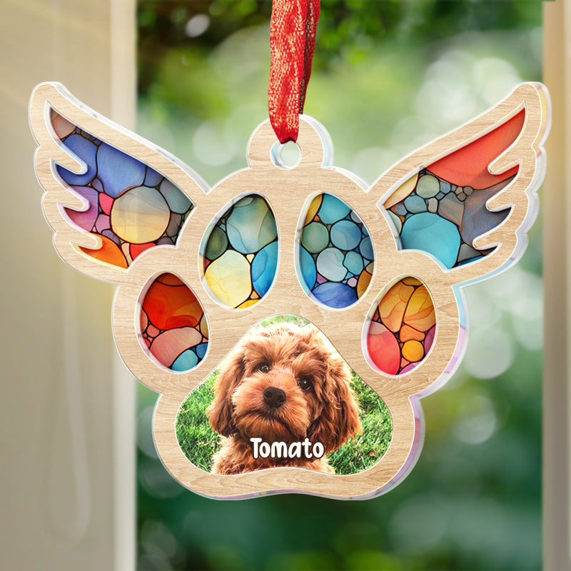 Custom Photo Pets Leave Pawprints On Our Hearts - Memorial Personalized Custom Suncatcher Ornament - Acrylic Unique Shaped - Sympathy Gift For Pet Owners, Pet Lovers