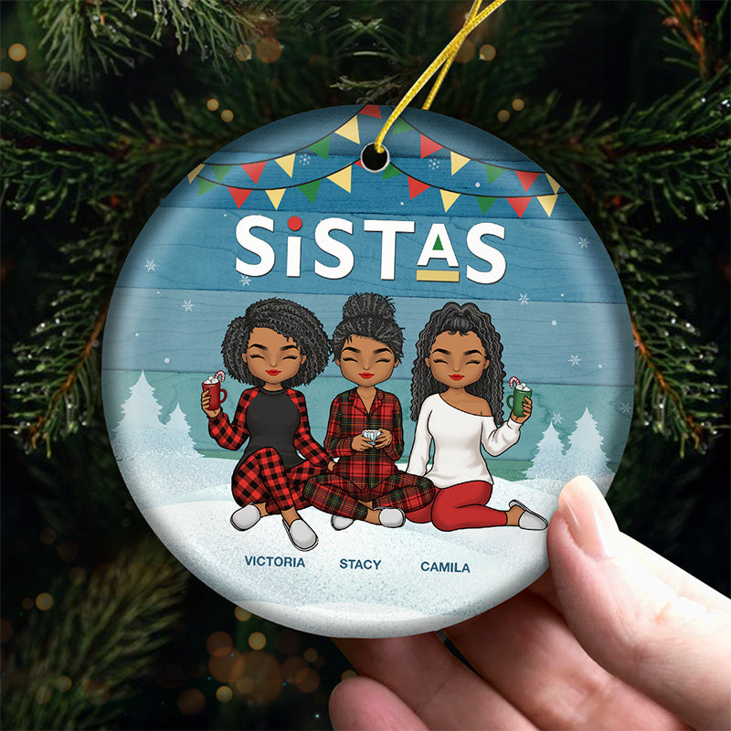 Good Times And Crazy Friends - Bestie Personalized Custom Ornament - Ceramic Round Shaped - Christmas Gift For Best Friends, BFF, Sisters