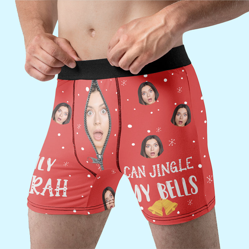 Custom Photo Jingle My Bells I'll Guarantee A White Christmas - Funny Personalized Custom Boxer Briefs, Men's Boxers - Christmas Gift For Boyfriend, Husband, Anniversary