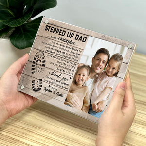 Thank You Stepped Up Dad - Family Personalized Custom Acrylic Magnetic Photo Frame - Father's Day, Birthday Gift For Dad