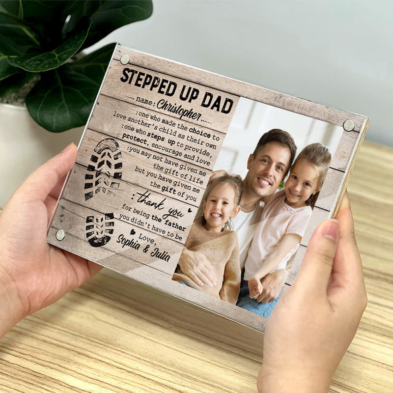 Thank You Stepped Up Dad - Family Personalized Custom Acrylic Magnetic Photo Frame - Father's Day, Birthday Gift For Dad