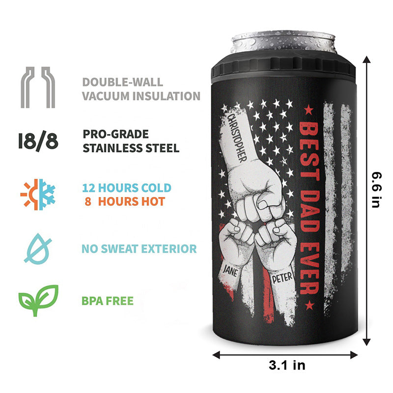 Best Bonus Dad Ever - Family Personalized Custom 4 In 1 Can Cooler Tumbler - Birthday Gift For Dad