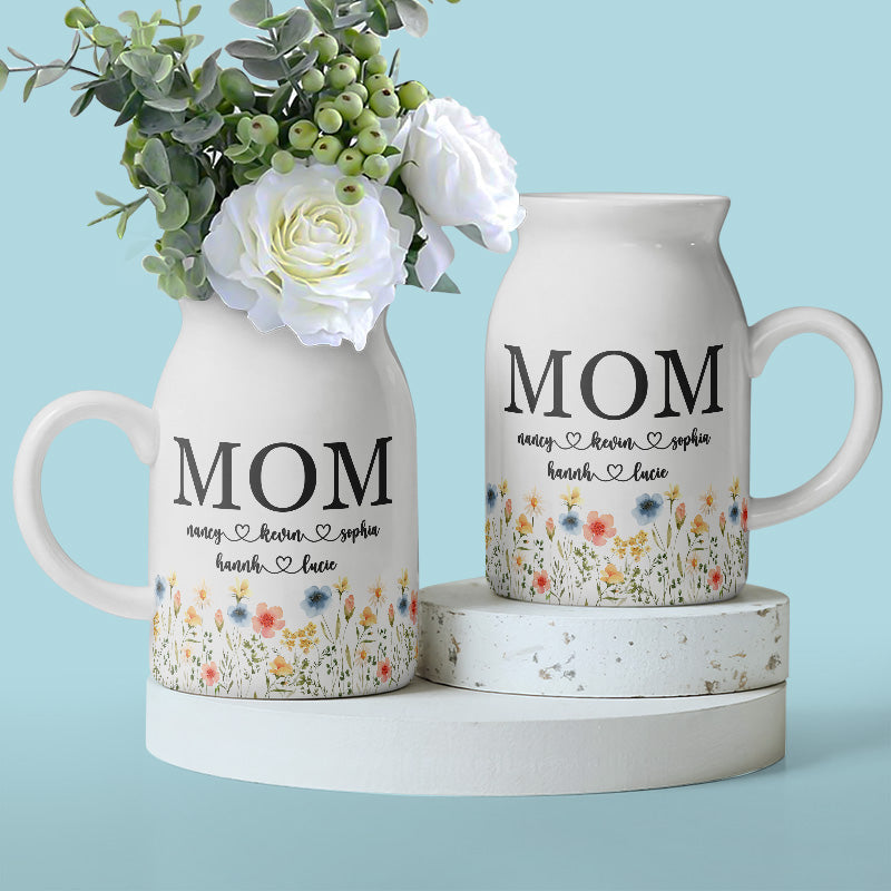 Time Together As A Family Is A Gift - Family Personalized Custom Home Decor Flower Vase - Mother's Day, House Warming Gift For Mom, Grandma