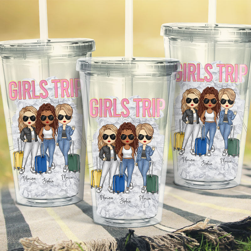 Let's Go With Us - Bestie Personalized Custom Clear Acrylic Tumbler - Summer Vacation, Gift For Best Friends, BFF, Sisters