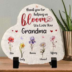 Thank You For Helping Us Bloom - Family Personalized Custom Heart Shaped Stone With Stand - Gift For Grandma