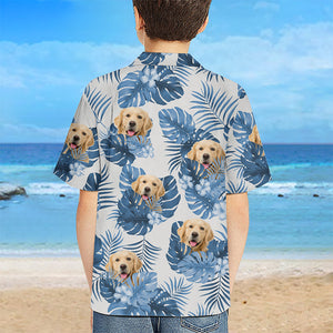 Custom Photo Kid Summer With Pet - Dog & Cat Personalized Custom Unisex Tropical Hawaiian Aloha Shirt - Summer Vacation Gift, Birthday Gift For Kids, Pet Owners, Pet Lovers