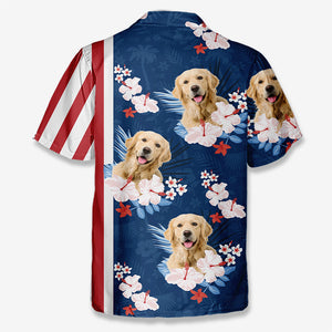 Custom Photo In Love With My Summer - Dog & Cat Personalized Custom Unisex Patriotic Tropical Hawaiian Aloha Shirt - Independence Day, 4th Of July, Summer Vacation Gift, Gift For Pet Owners, Pet Lovers