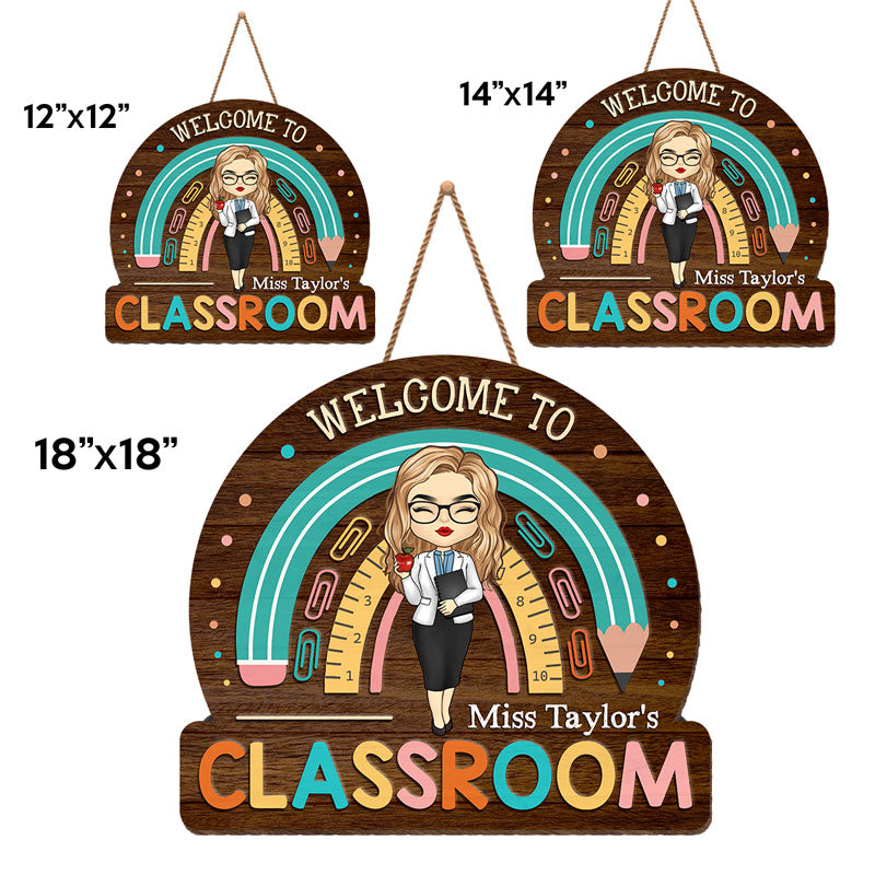 Welcome To Our Classroom - Teacher Personalized Custom Shaped Home Decor Wood Sign - House Warming Gift For Teacher, Back To School