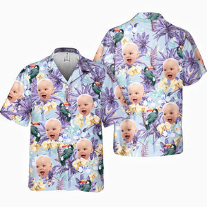 Custom Photo Tropical Bird Flower Pattern - Family Personalized Custom Unisex Tropical Hawaiian Aloha Shirt - Summer Vacation Gift, Gift For Family Members