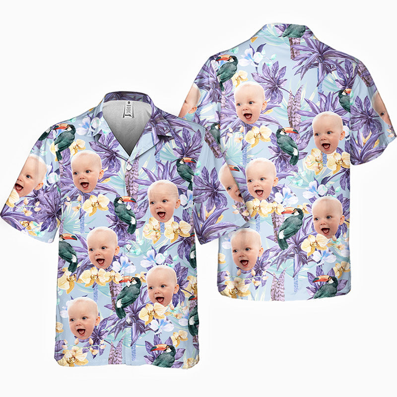 Custom Photo Tropical Bird Flower Pattern - Family Personalized Custom Unisex Tropical Hawaiian Aloha Shirt - Summer Vacation Gift, Gift For Family Members
