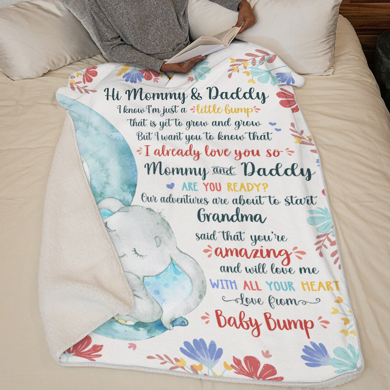 A Little Bump - Family Personalized Custom Baby Blanket - Baby Shower Gift, Gift For First Mom