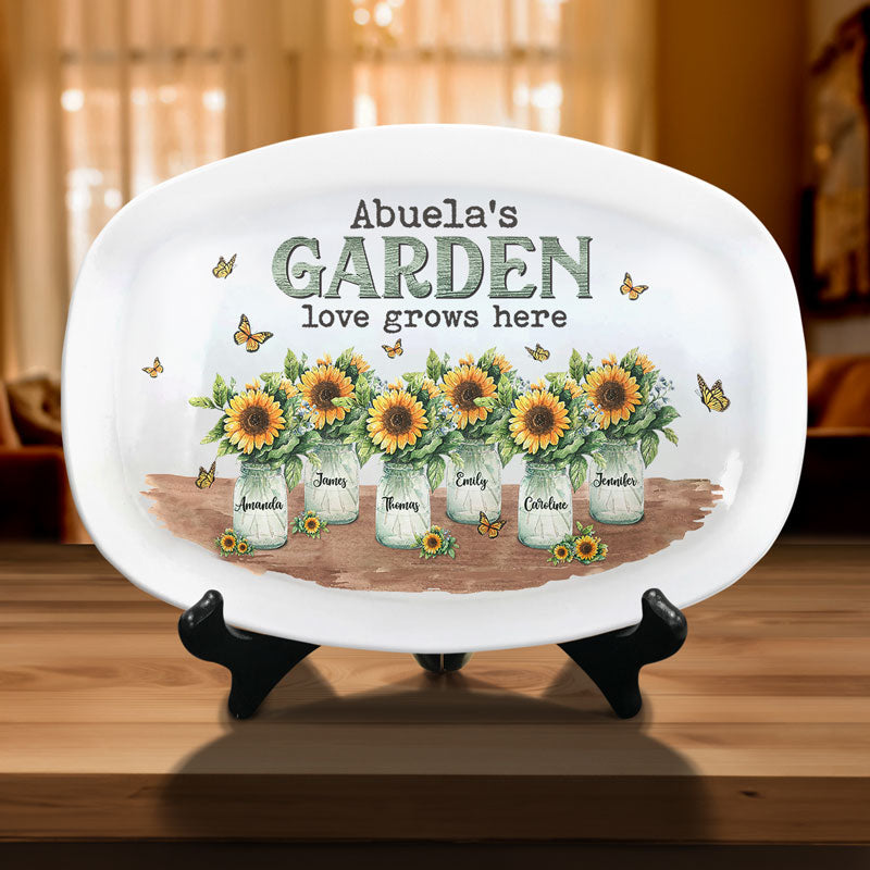 Grandma's Garden Love Grows Here - Family Personalized Custom Platter - Mother's Day, Birthday Gift For Grandma