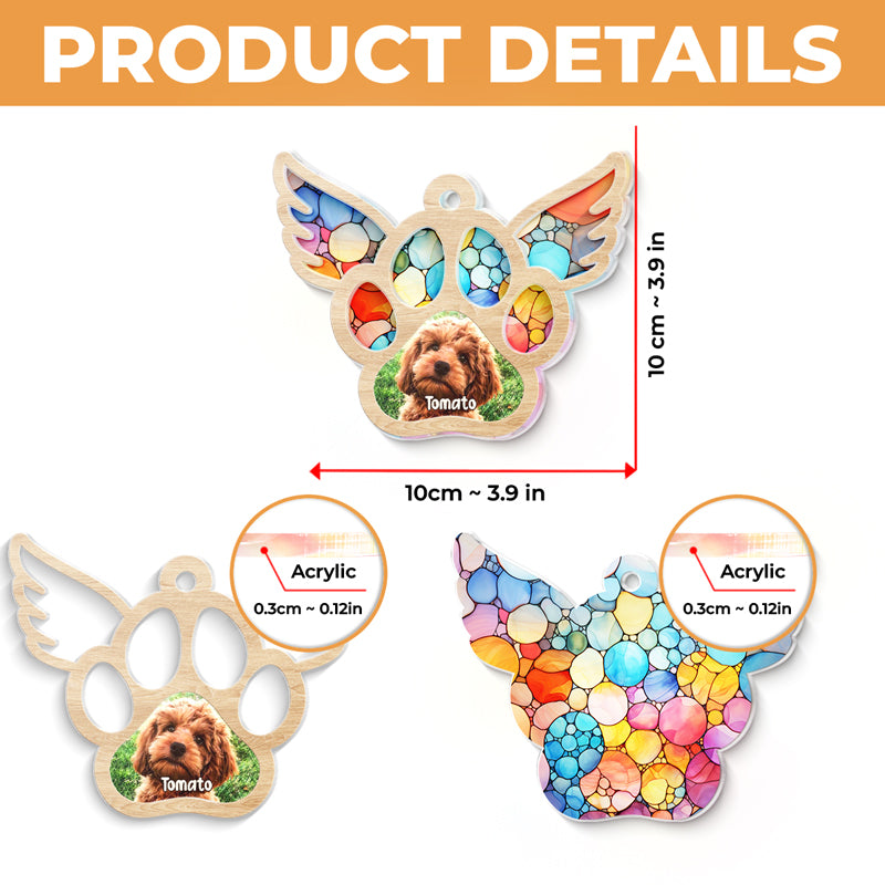 Custom Photo Pets Leave Pawprints On Our Hearts - Memorial Personalized Custom Suncatcher Ornament - Acrylic Unique Shaped - Sympathy Gift For Pet Owners, Pet Lovers