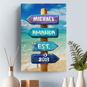Love You To The Beach And Back - Couple Personalized Custom Vertical Canvas - Gift For Husband Wife, Anniversary