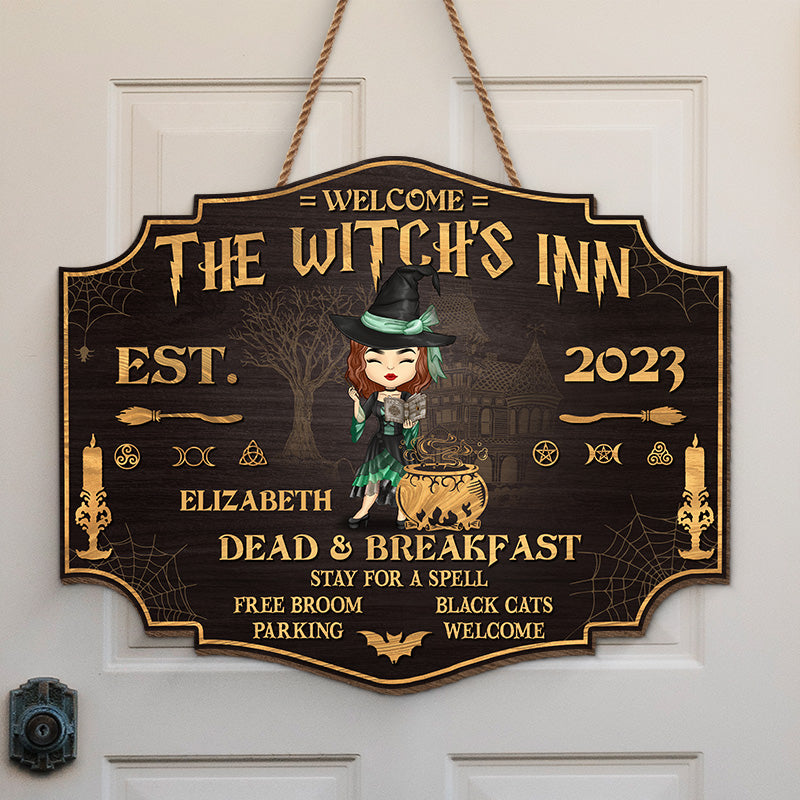 The Witch's Inn - Personalized Custom Shaped Home Decor Witch Wood Sign - Halloween Gift For Witches, Yourself