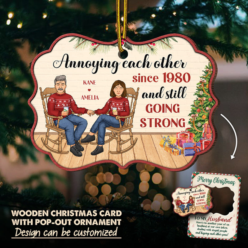 Here's To Another Year Of Us - Couple Personalized Custom Wooden Card With Pop Out Ornament - Christmas Gift For Husband Wife, Anniversary