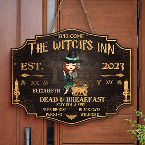 The Witch's Inn - Personalized Custom Shaped Home Decor Witch Wood Sign - Halloween Gift For Witches, Yourself