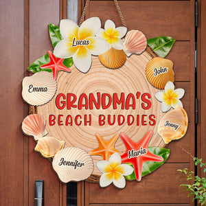 Grandma's Beach Buddies - Family Personalized Custom Shaped Home Decor Wood Sign - Summer Vacation, House Warming Gift For Grandma