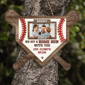 Custom Photo We Hit A Home Run With You - Family Personalized Custom Home Decor Wood Sign - House Warming Gift For Dad, Grandpa