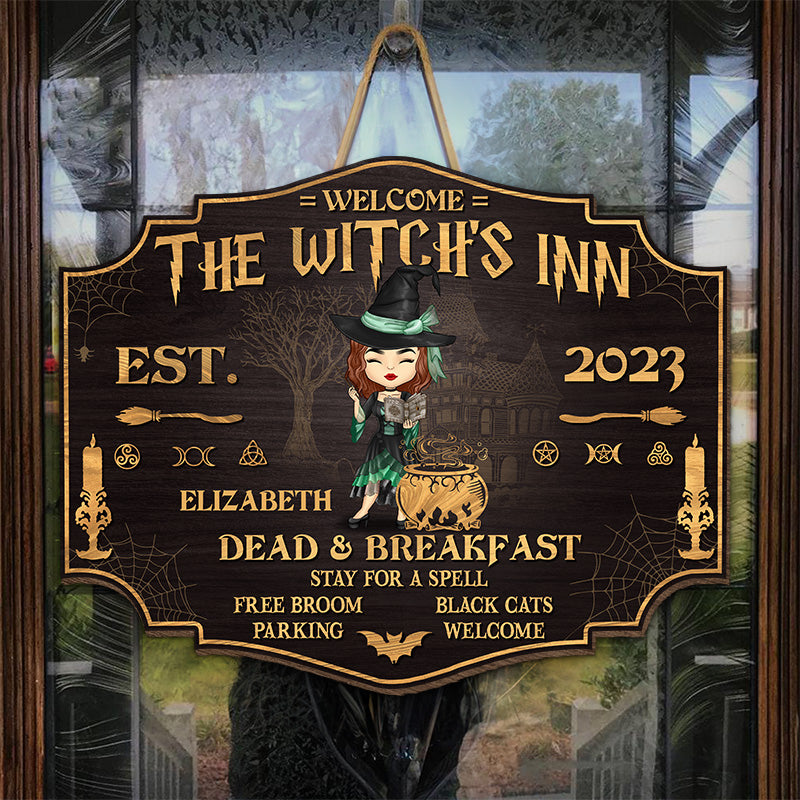 The Witch's Inn - Personalized Custom Shaped Home Decor Witch Wood Sign - Halloween Gift For Witches, Yourself