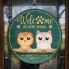 Welcome To My Home The Humans Just Live Here With Me - Cat Personalized Custom Shaped Home Decor Wood Sign - House Warming Gift For Pet Owners, Pet Lovers