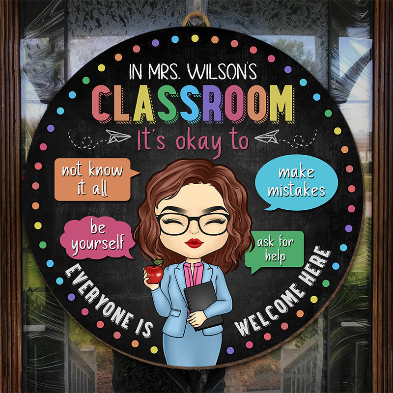 Everyone Is Welcome Here - Teacher Personalized Custom Round Shaped Home Decor Wood Sign - House Warming Gift For Teacher, Back To School