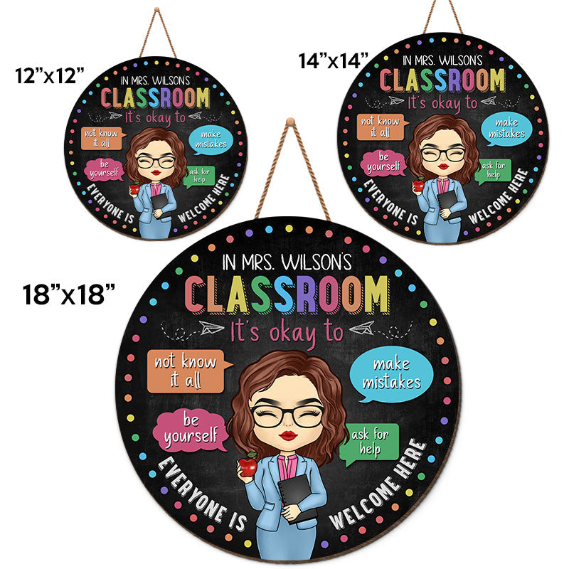 Everyone Is Welcome Here - Teacher Personalized Custom Round Shaped Home Decor Wood Sign - House Warming Gift For Teacher, Back To School