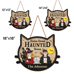 Home Sweet Haunted Home - Couple Personalized Custom Shaped Home Decor Witch Wood Sign - Halloween Gift For Husband Wife, Pet Owners, Pet Lovers