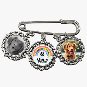 Custom Photo I'll Meet You At The Rainbow Bridge - Memorial Personalized Custom Round Shaped Lapel Pin, Brooch - Sympathy Gift For Pet Owners, Pet Lovers